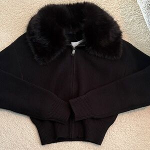 GAP fur collar zip sweater